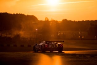 The 69 Ford GT at sunset at Le Mans